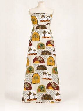 Paper Heart Anthropologie Strapless Tropical Palm Print Linen Blend Maxi Dress M